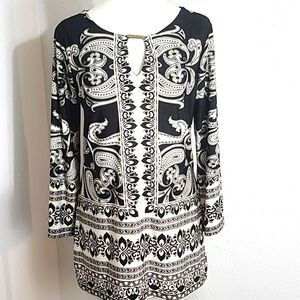 Lavanya Black & Beige Printed Mini-Dress, Longsleeve, Size Medium